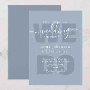 Faire-part de mariage simple poussiéreux bleu 'Nou
