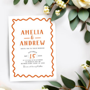 Faire-part de mariage simple rétro Bold Orange