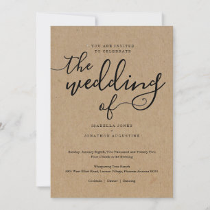 Faire-part de mariage simple sur papier Kraft
