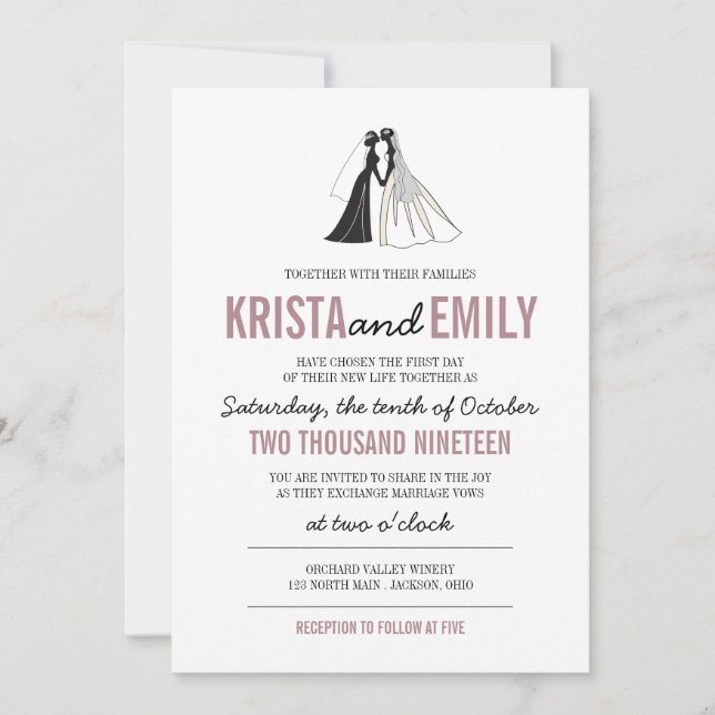 Faire-part de mariage simples en silhouettes (Devant)