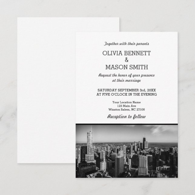 Faire-part de mariage | Skyline de Chicago City (Devant / Derrière)