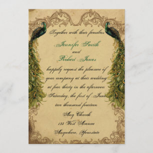 Faire-part de mariage snob de paon vintage élégant