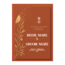 Faire-part de mariage soleil bohème en terre cuite