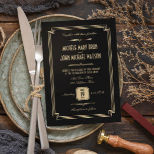 Faire-part de mariage sombre Art déco rétro
