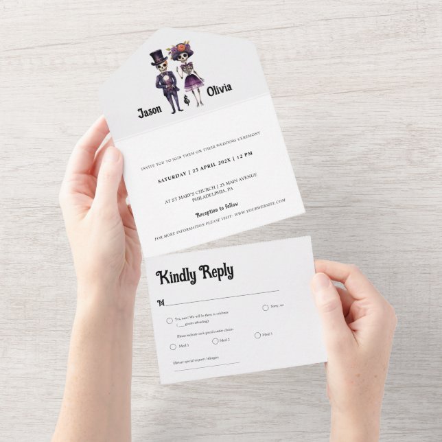 Faire-part de mariage squelette tout en un (Déchirure)
