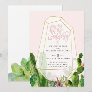 Faire-part de mariage Succulente du désert - rose