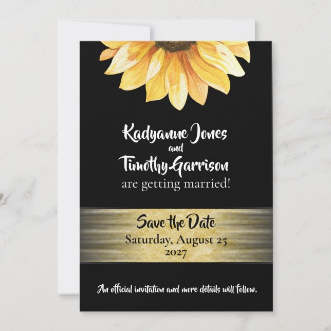 Faire-part de mariage Sunflower & Black Save the D (Devant)