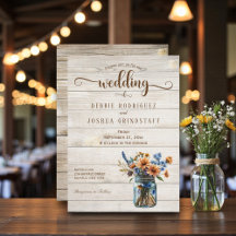 Faire-part de mariage sur bois avec fleurs en pot 