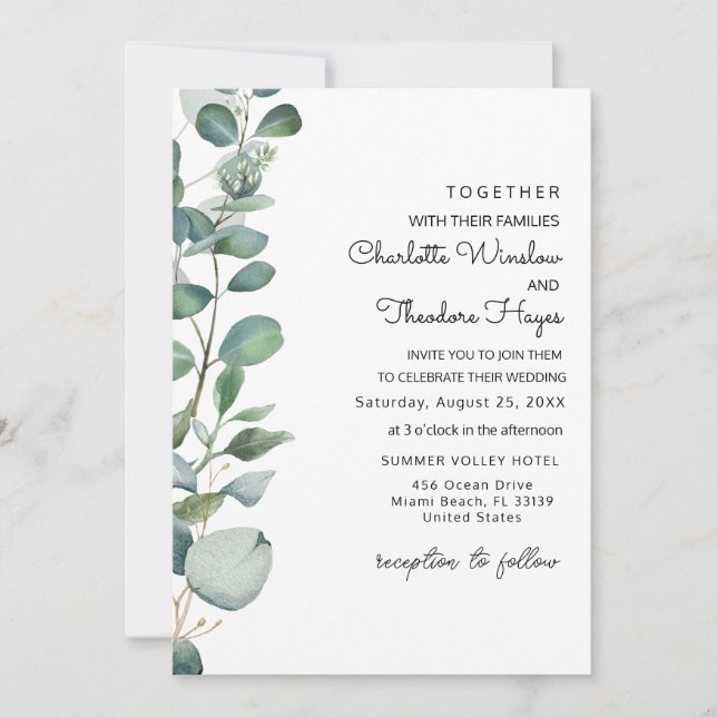 Faire-part de mariage sur le thème de l'eucalyptus (Devant)
