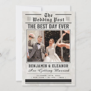 Faire-part de mariage sur papier journal rétro vin