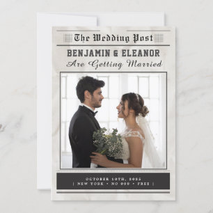 Faire-part de mariage sur papier journal rétro vin