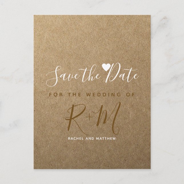 Faire-part de mariage sur papier kraft faux pour s (Devant)