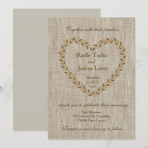 Faire-part de mariage taupe coeur zen rustique