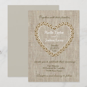 Faire-part de mariage taupe coeur zen rustique