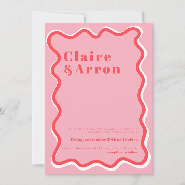 Faire-part de mariage tendance rose rouge (Devant)