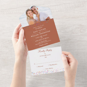 Faire-part de mariage terracotta photo monogramme 
