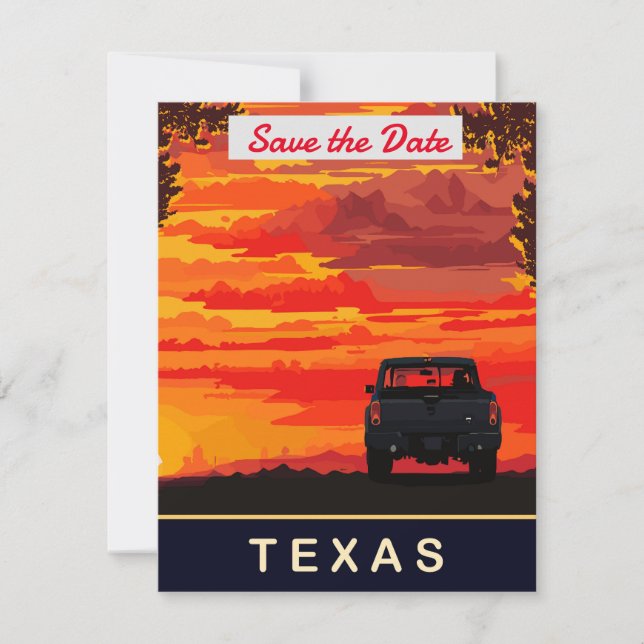 Faire-part de mariage Texas Pickup Truck Sunset (Devant)