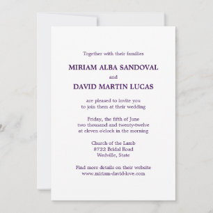 Faire-part de mariage texte violet formel minimali