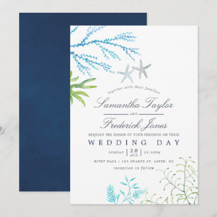 Faire-part de mariage thème mer en aquarelle avec 