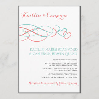 Faire-part de mariage (Tiffany, corail et gris) bi