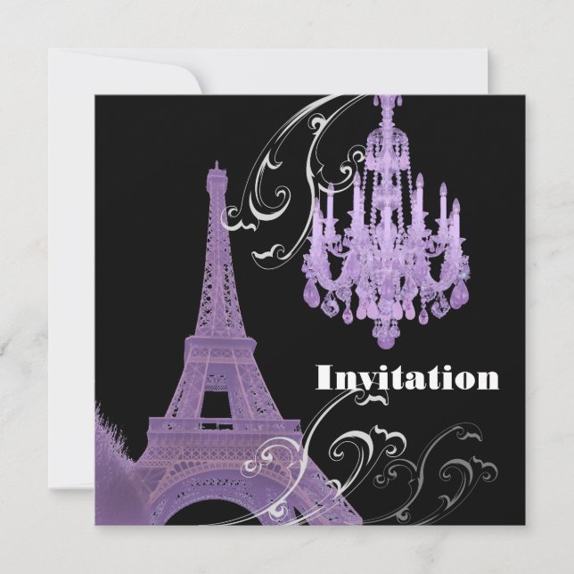 Faire-part de mariage Tour Eiffel Lustre Violet (Devant)