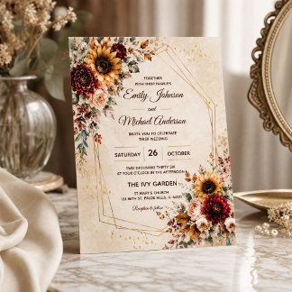 Faire-part de mariage tournesol automne Bourgogne