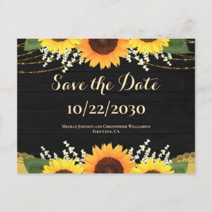 Faire-Part de Mariage Tournesol Bois Noir Rustique