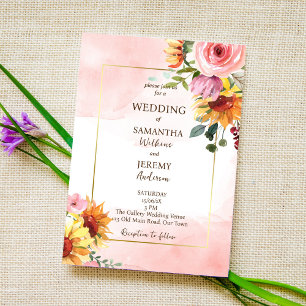 Faire-part de mariage tournesols et roses roses