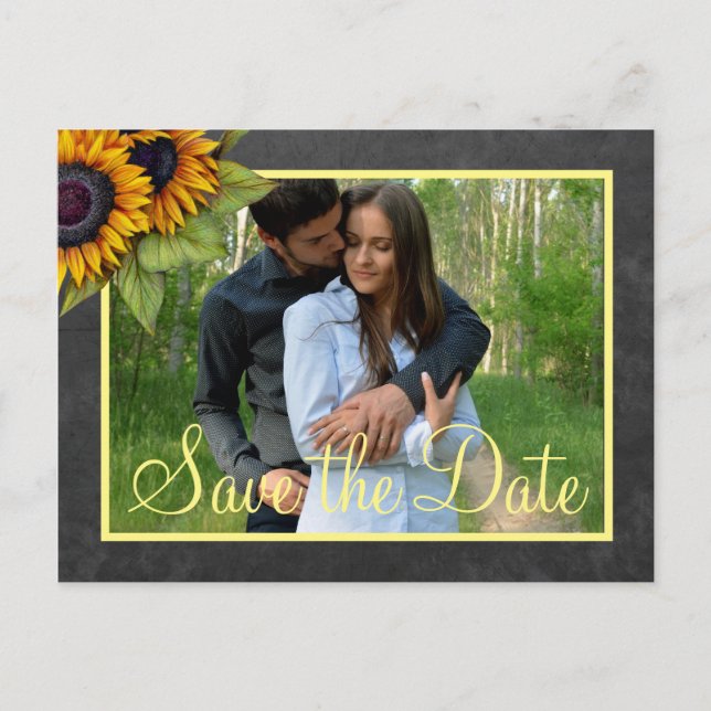 Faire-part de mariage tournesols tableau noir rust (Devant)