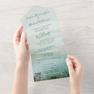 Faire-part de mariage tout-en-un aquarelle Bleus d