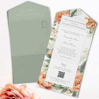 Faire-part de mariage tout-en-un aquarelle fleurs
