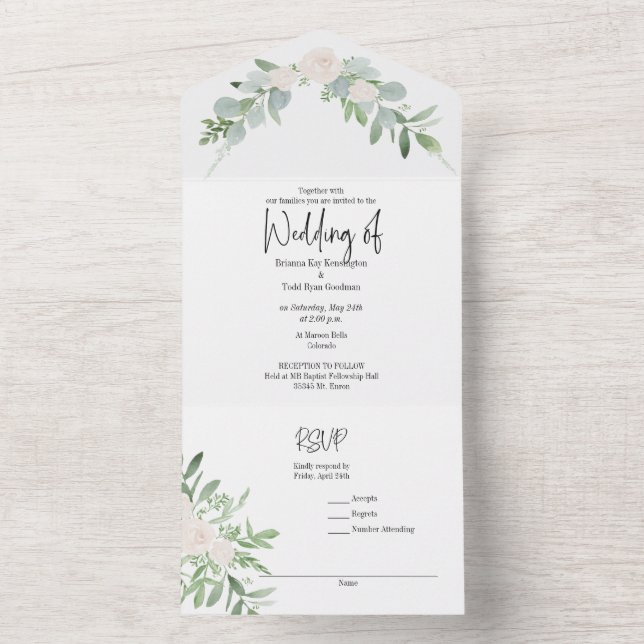 Faire-Part de Mariage Tout-en-Un Aquarelle Florale (À l'intérieur)