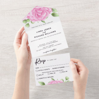 Faire-part de mariage tout-en-un aux roses aquarel