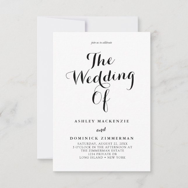 Faire-part de mariage tout-en-un avec calligraphie (Devant)