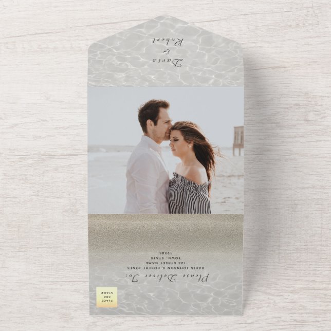 Faire-part de mariage tout-en-un avec photo de pla (Dehors)