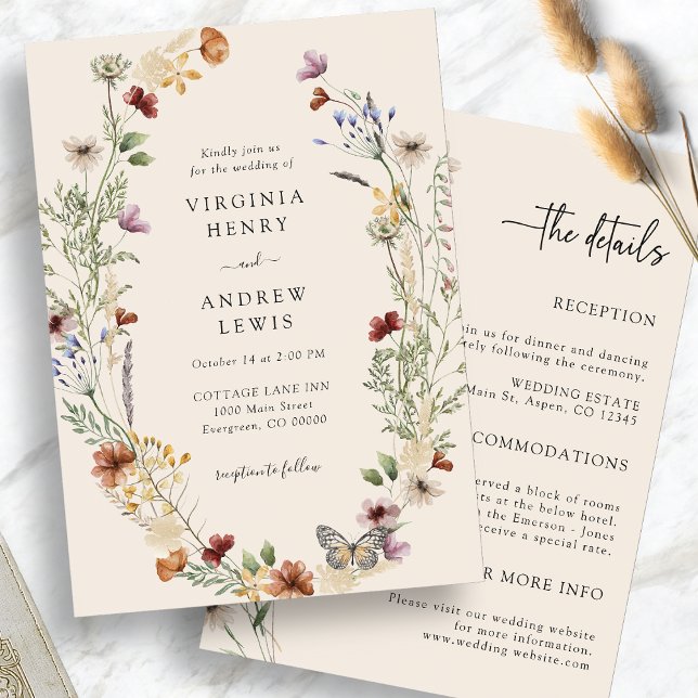 Faire-Part de Mariage Tout-en-Un Bohème (Boho All In One Wedding Invitation
)