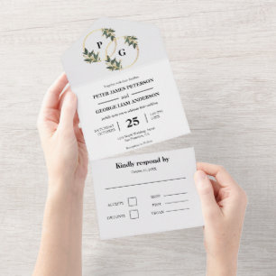 Faire-part de mariage tout-en-un Couronne de feuil