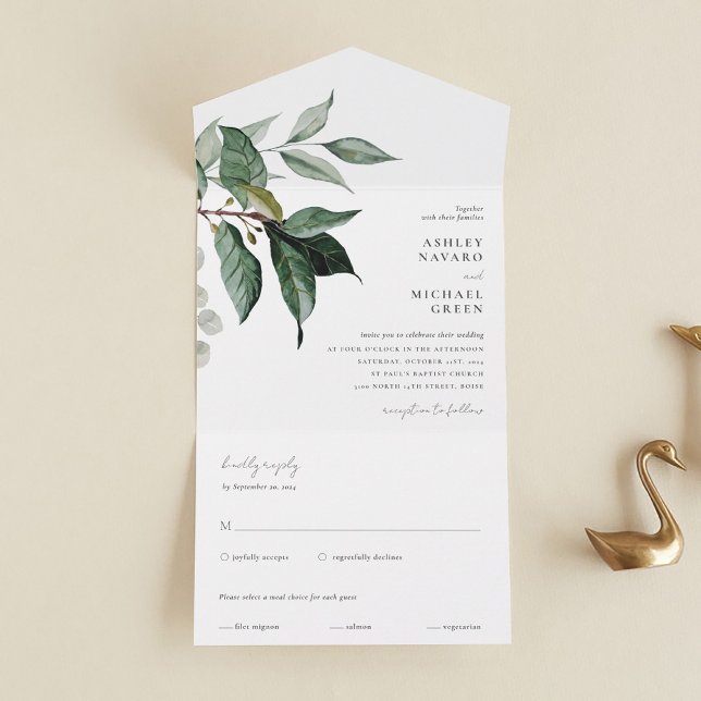 Faire-part de mariage tout-en-un de verdure rustiq (Créateur téléchargé)