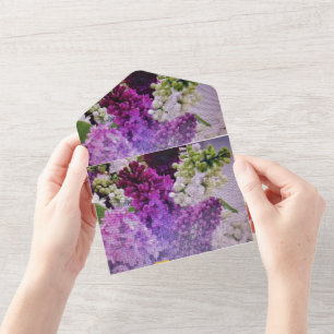 faire-part de mariage tout en un lilas blanc viole