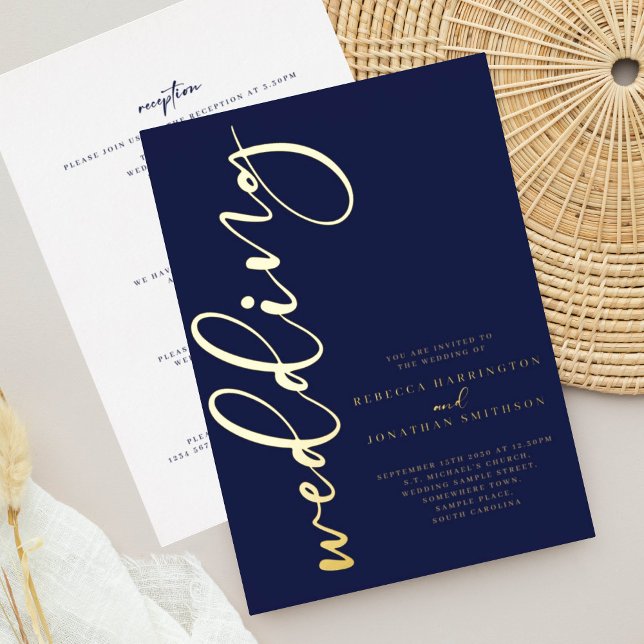 Faire-part de mariage tout-en-un Navy Gold (Créateur téléchargé)