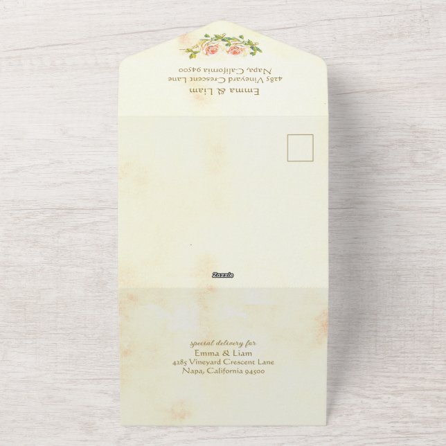 Faire-part de mariage tout-en-un Rose antique (Dehors)