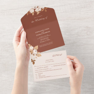 Faire-part de mariage tout-en-un Terracotta avec R
