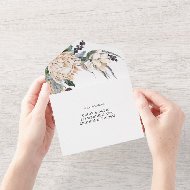 Faire-part de mariage tout-en-un White King Protea (Ouverture)