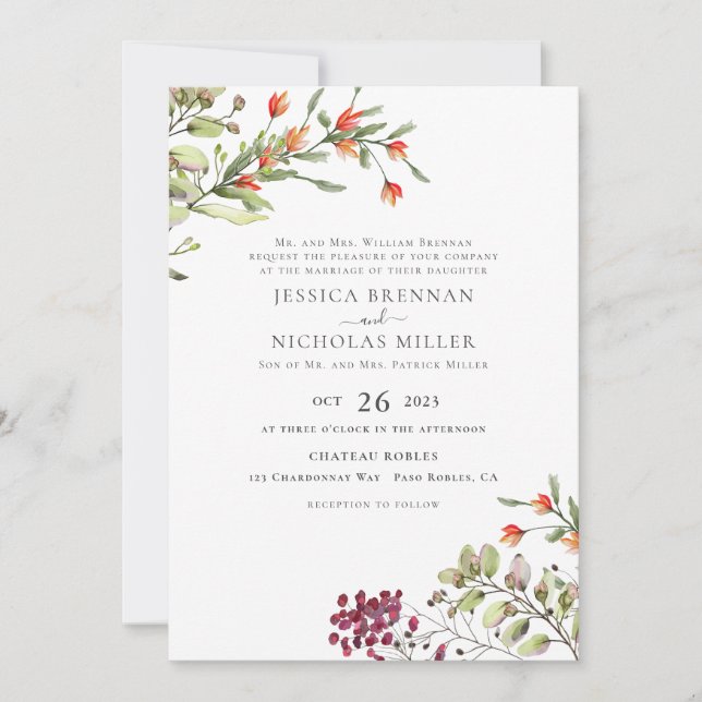 Faire-part de mariage traditionnel fleur sauvage M (Devant)