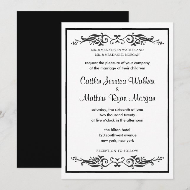 Faire-part de mariage traditionnelles - Plats (Devant / Derrière)