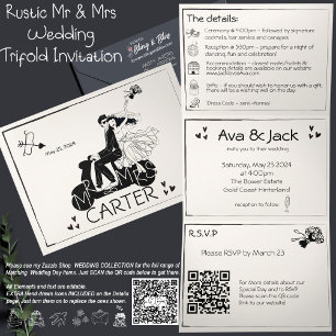 Faire-part de mariage triplé à main rustique