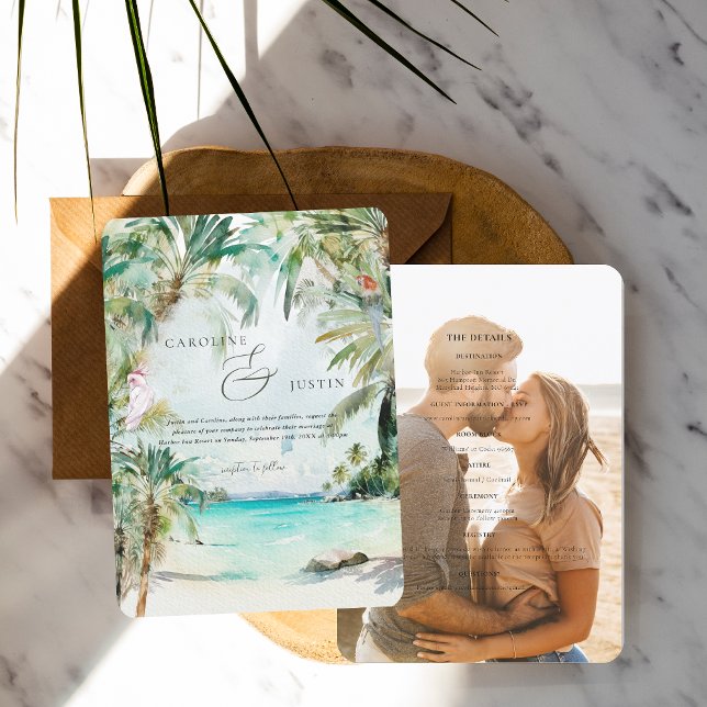 Faire-part de mariage tropical à l'aquarelle (Créateur téléchargé)