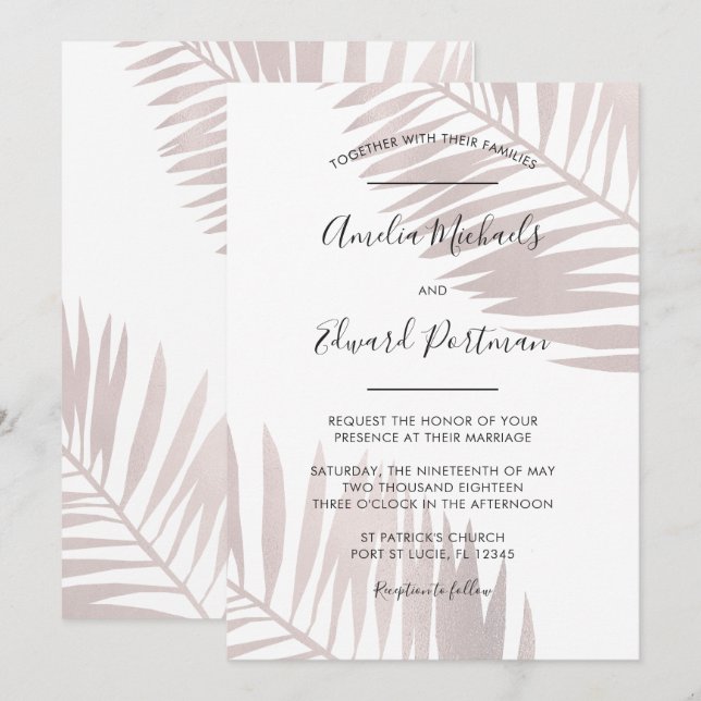 Faire-part de mariage Tropical Blush Palms (Devant / Derrière)