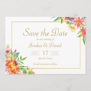 Faire-part de mariage tropical de cadre d'or