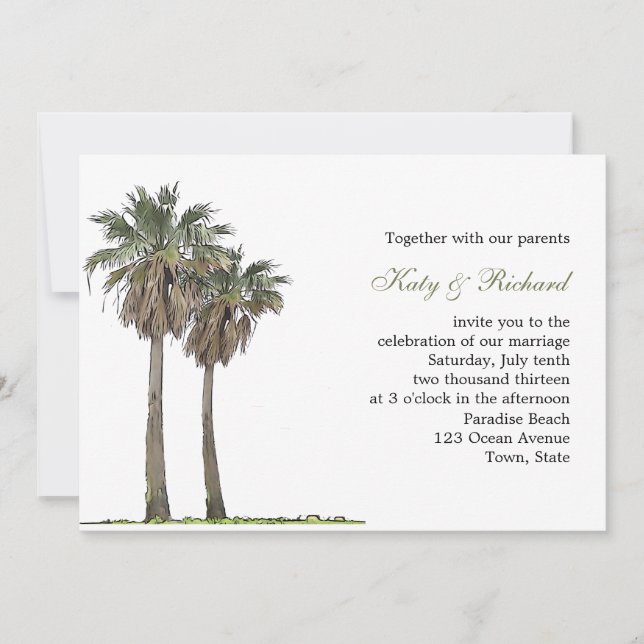 Faire-part de mariage tropical de palmiers (Devant)